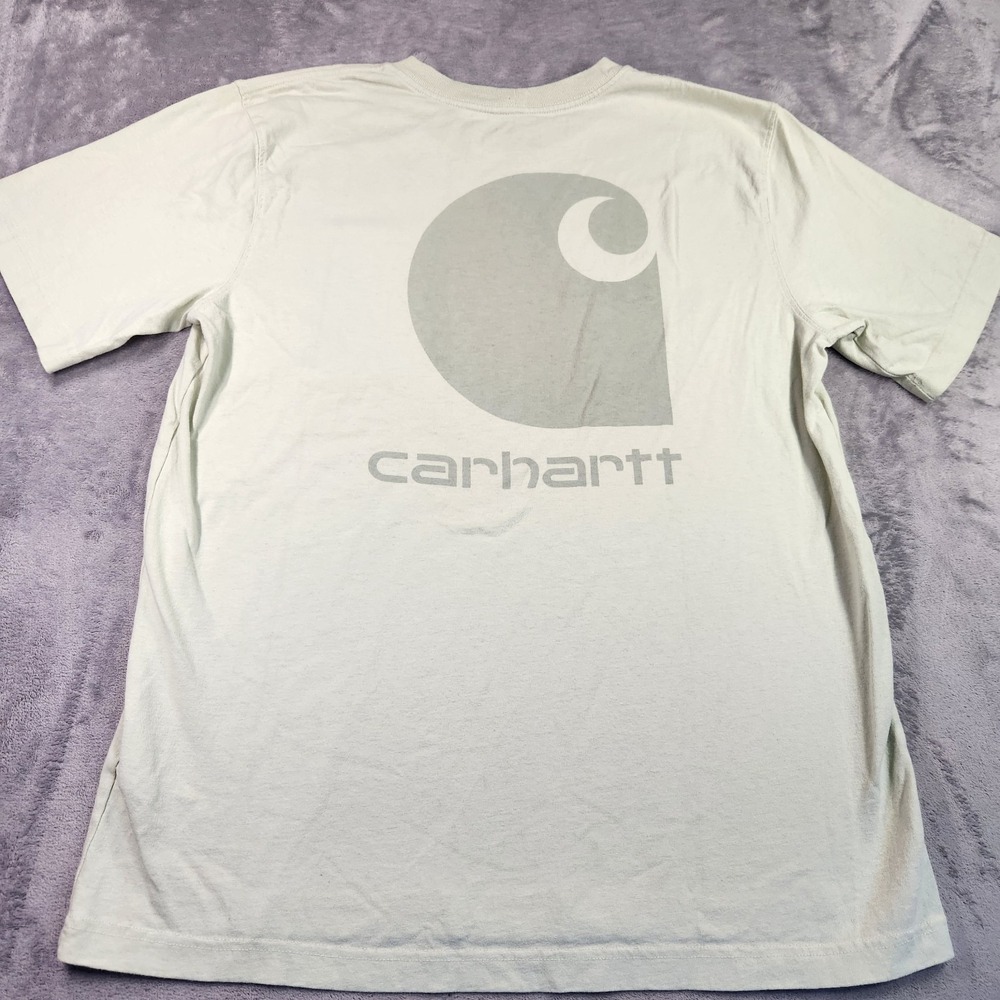 Carhartt Men's Large Pocket T-Shirt Light Green Short Sleeve Logo Back Graphic L